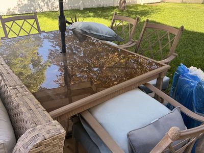 5-Piece Outdoor Dining Set with Glass Top Table & 4 Chairs