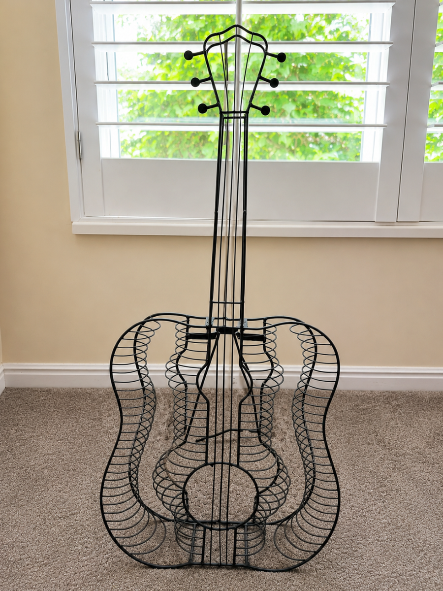 Guitar-Shaped Metal CD Holder Rack – Music Room Decor & Media Storage