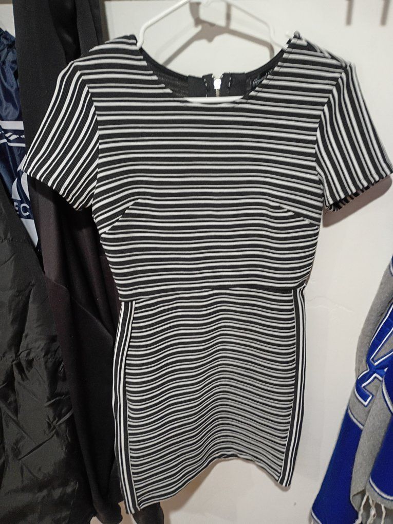 Crystal Doll Black & White Striped Cutout Bodycon Dress - Size 5