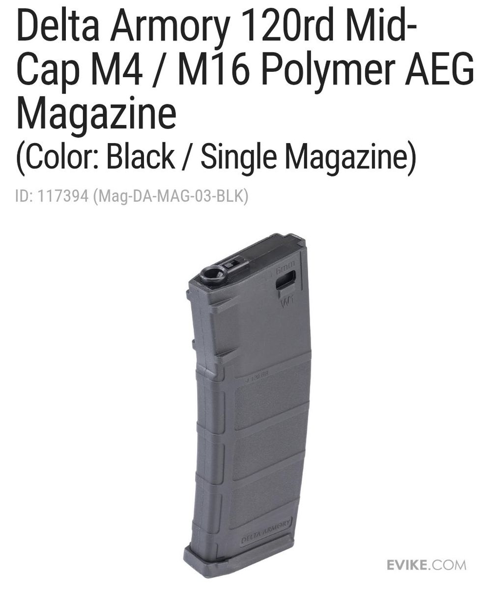 New Delta Armory 120rd Mid-cap M4/M16 Polymer AEG Magazine