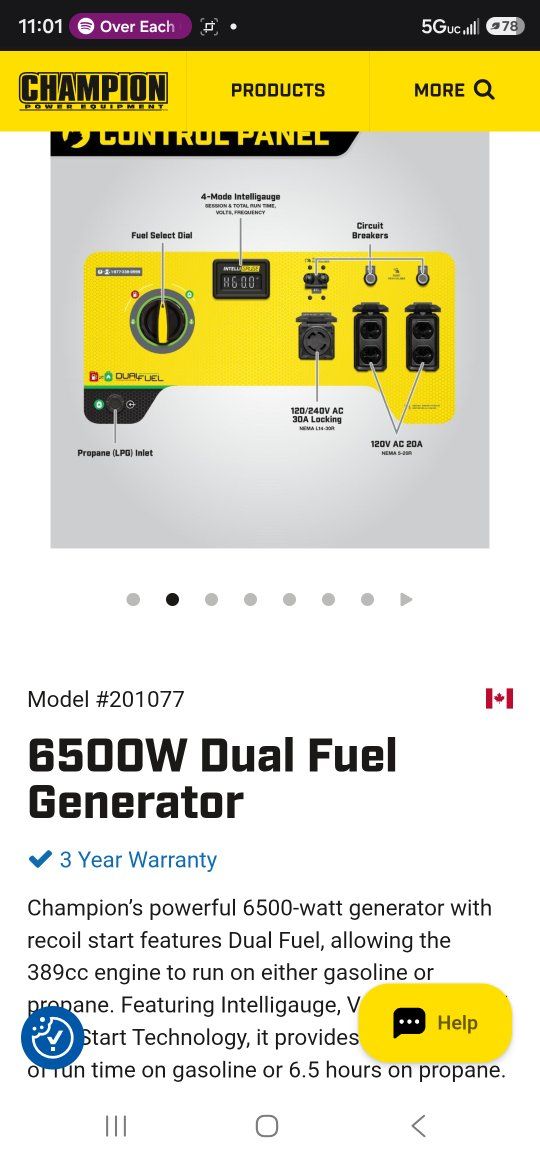 Champion Power Equipment 6500W Dual Fuel Portable Generator - Model #201077