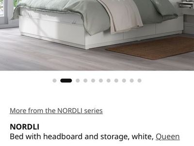 IKEA Nordli bed with headboard and storage. Mattress not included