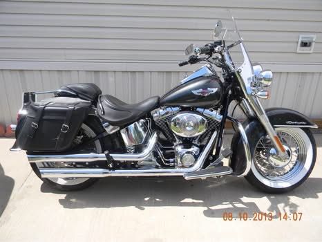 Harley Davidson Deluxe Motorcycle - Black, Whitewall Tires, Saddlebags & Windshield