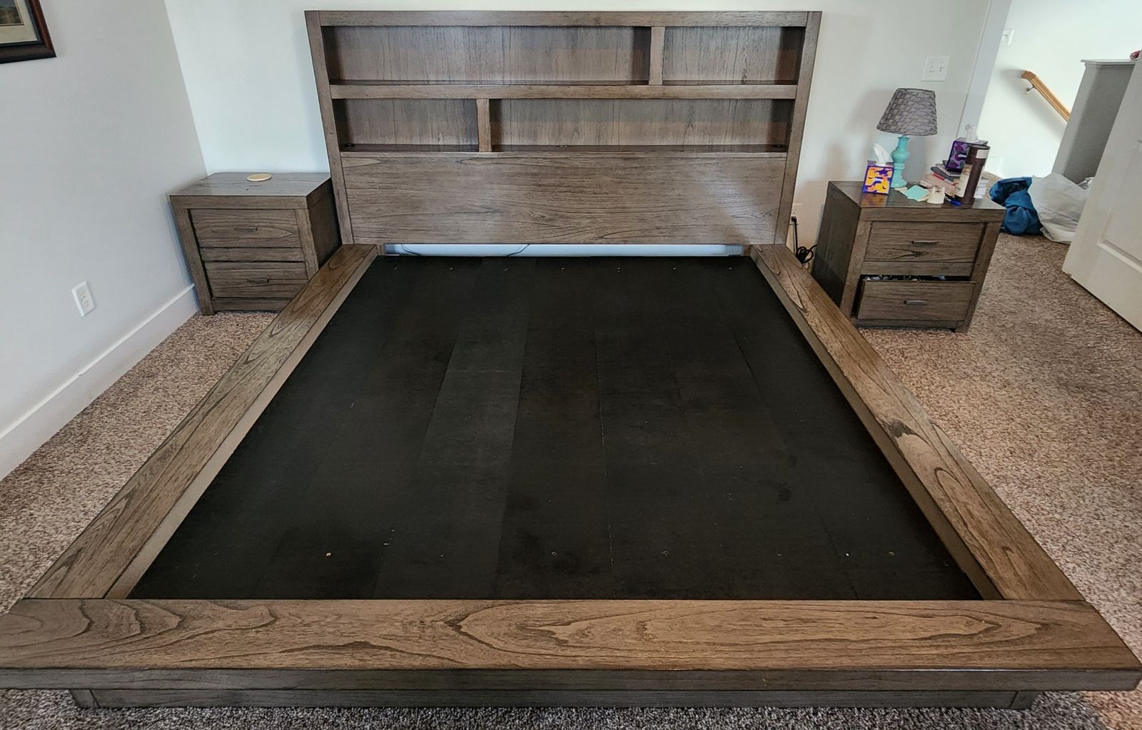 King size bed frame with headboard storage and USB charging ports
