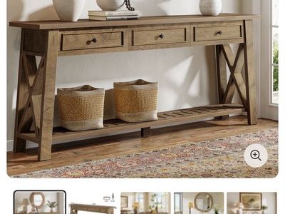 70.8" Console Table, Long Sofa Table with 3 Storage Drawers & X-Frame Sides