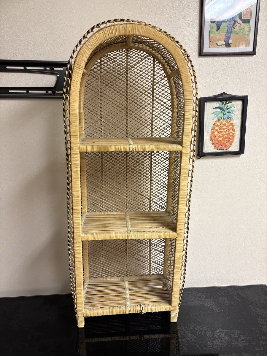 Small Vintage Wicker Rattan Arched Bookcase Display Shelf 