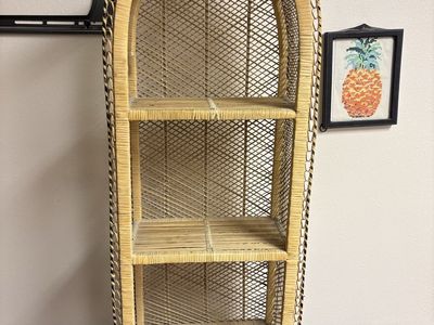 Small Vintage Wicker Rattan Arched Bookcase Display Shelf