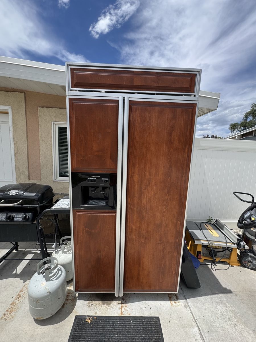 Used KitchenAid Side-by-Side Refrigerator with Custom Wood Panels & Ice/Water Dispenser OBo