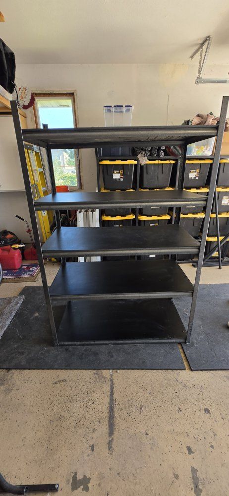 Heavy-Duty Black Metal & Wood 5-Tier Industrial Shelving Unit, Storage Rack