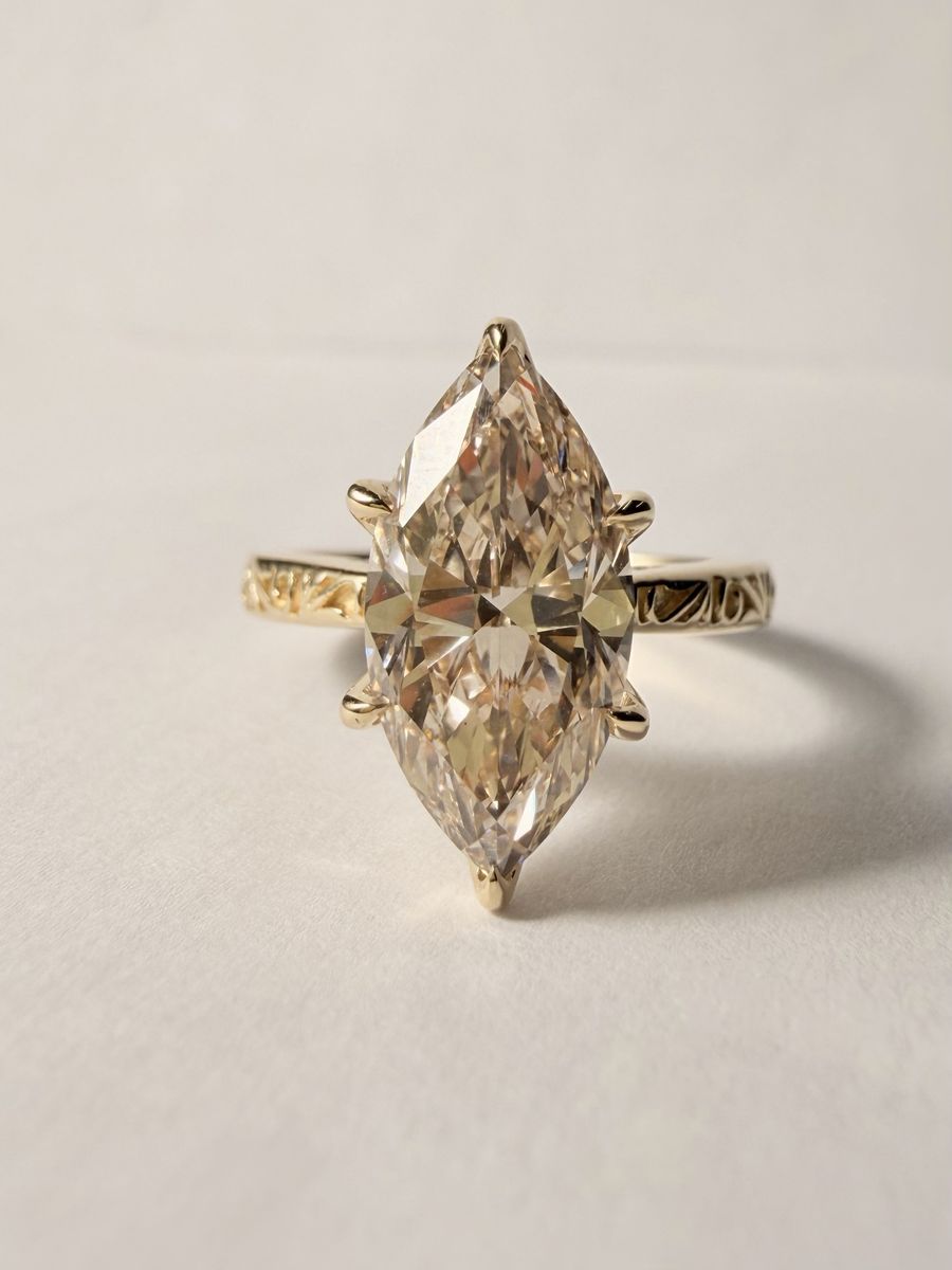 Champagne color Marquise Cut Lab Grown Diamond Ring