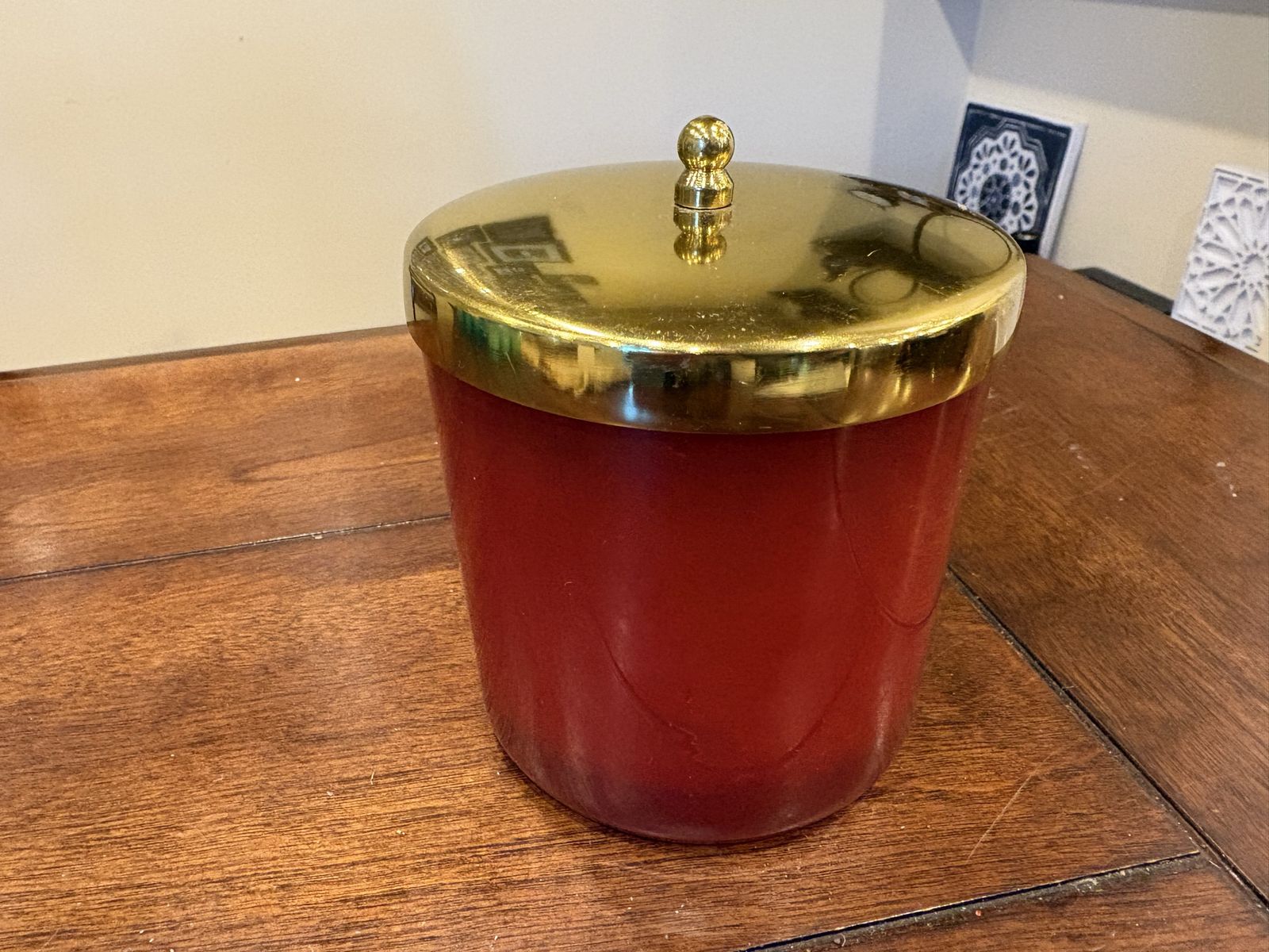 New Simmered Cider Candle in Red Glass w/ Gold Lid