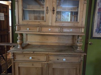 Vintage Pine Wood China Cabinet Hutch & Buffet
