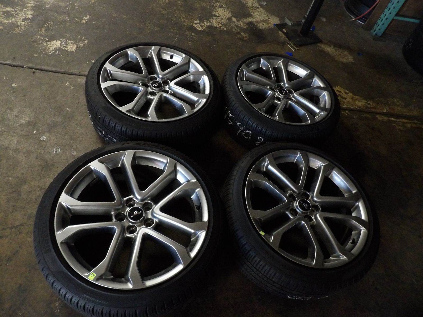 SET OF USED OEM FORD MUSTANG WHEELS 20 INCH 5X4.5=5X114 AND TIRES 245/40R20 PIRELLI ZERO