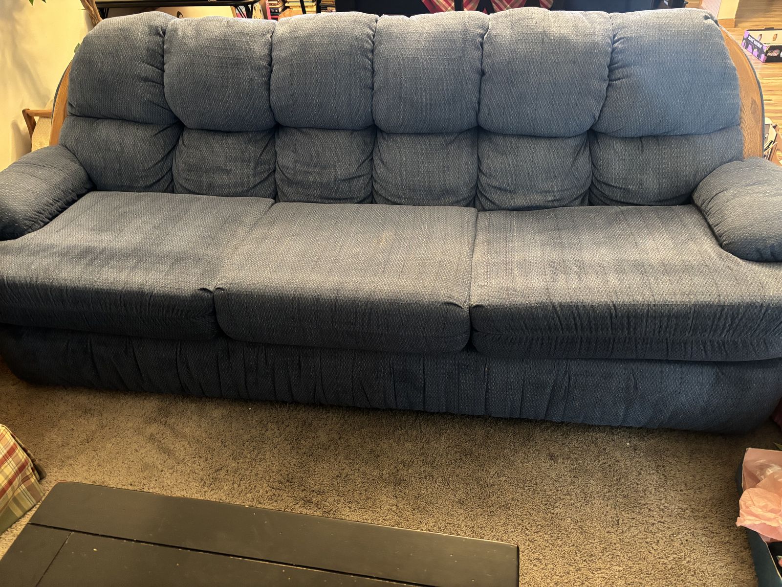 Classic Blue Fabric Tufted Back Sofa