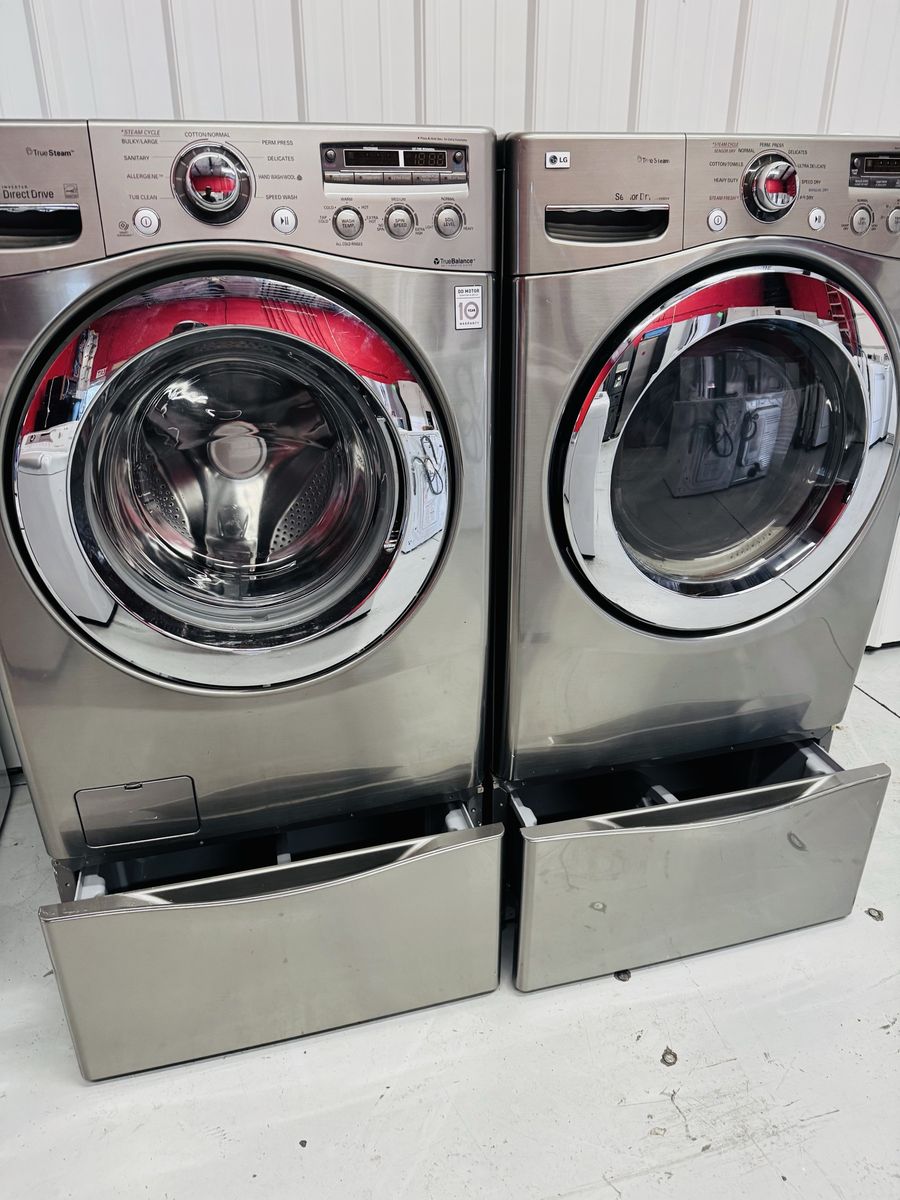 Lg True Steam Electric Front Load Set With Pedestals