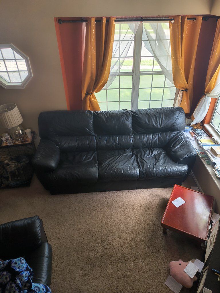 Black Leather Sofa, 3-Seater Couch