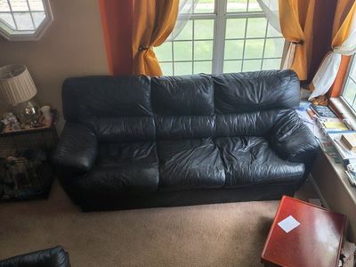 Black Leather Sofa, 3-Seater Couch