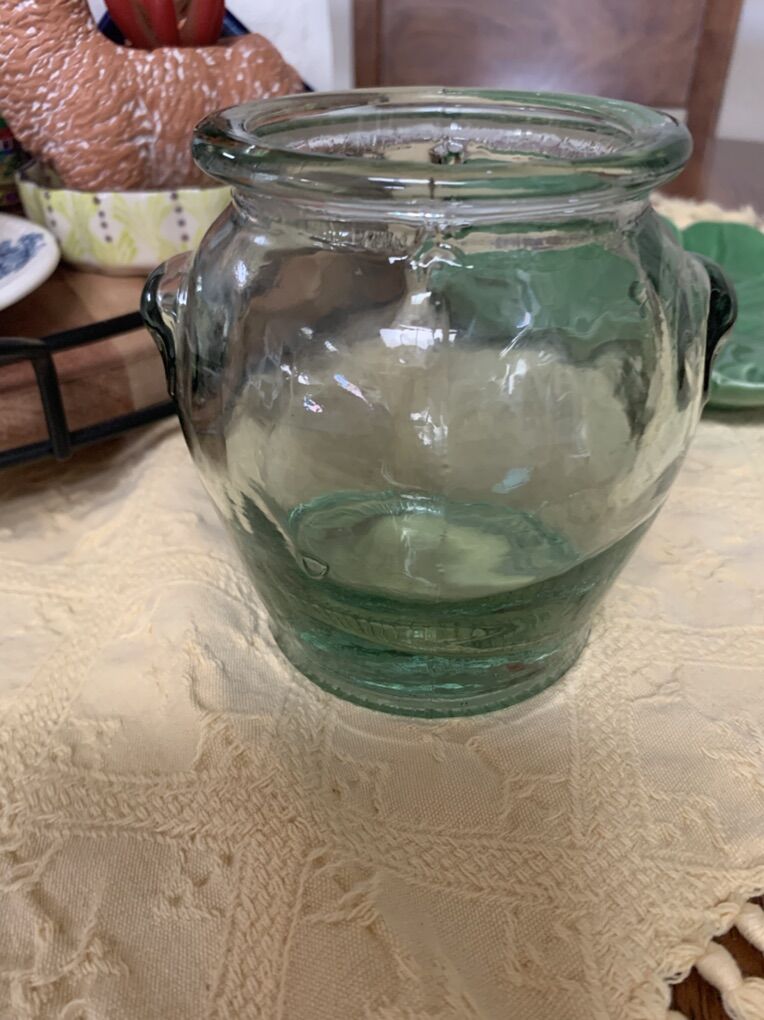 Vintage Ben Rickert Heavy Green Glass Jar