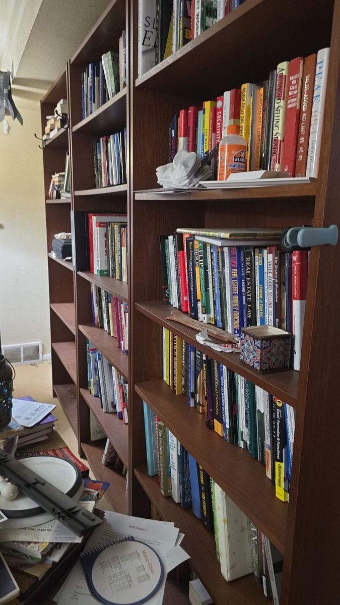 Brown Wood Tall Bookcases - Set of 3 Shelving Units