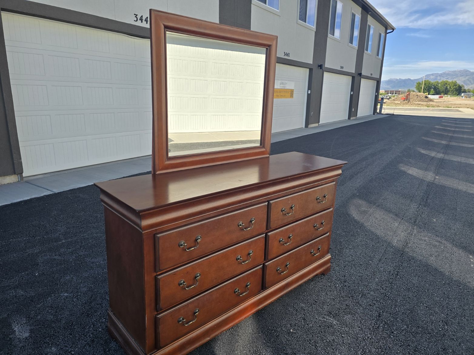 Large Wood Dresser w/ Mirror – 68” Wide – Good Condition – Priced to Move