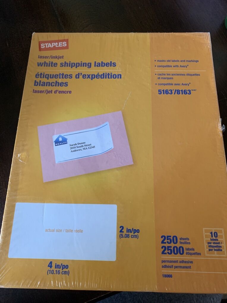 2,500 white shipping labels, 2x4 inch, brand new