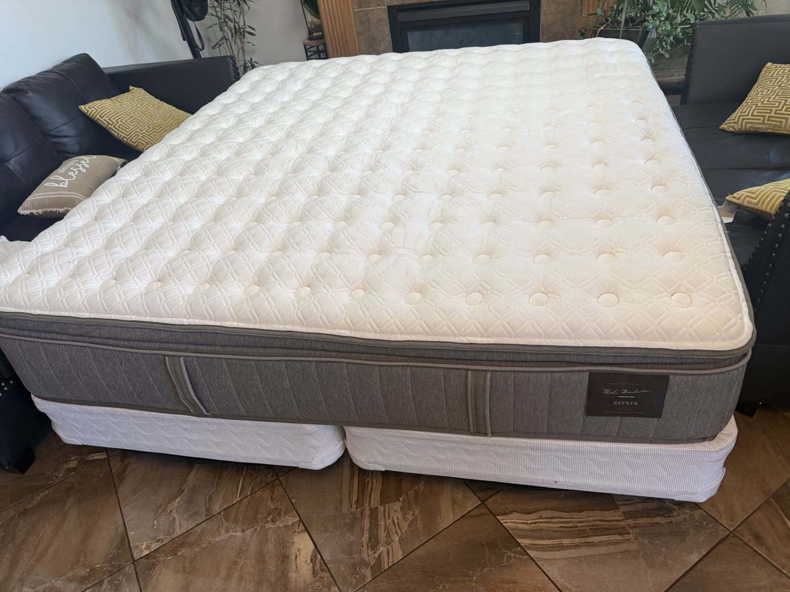 Stearns & Foster Estate Luxury Pillow Top Mattress with Box Springs and metal frame complete king bed clean $200