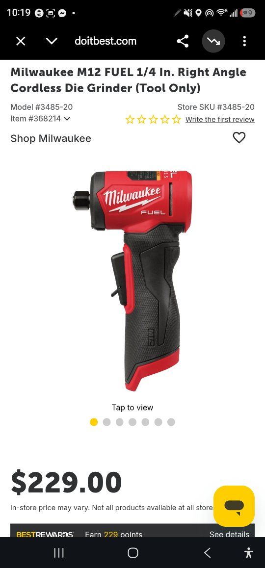 Milwaukee M12 FUEL 1/4 in. Right Angle Cordless Die Grinder (Tool Only) 2524-20