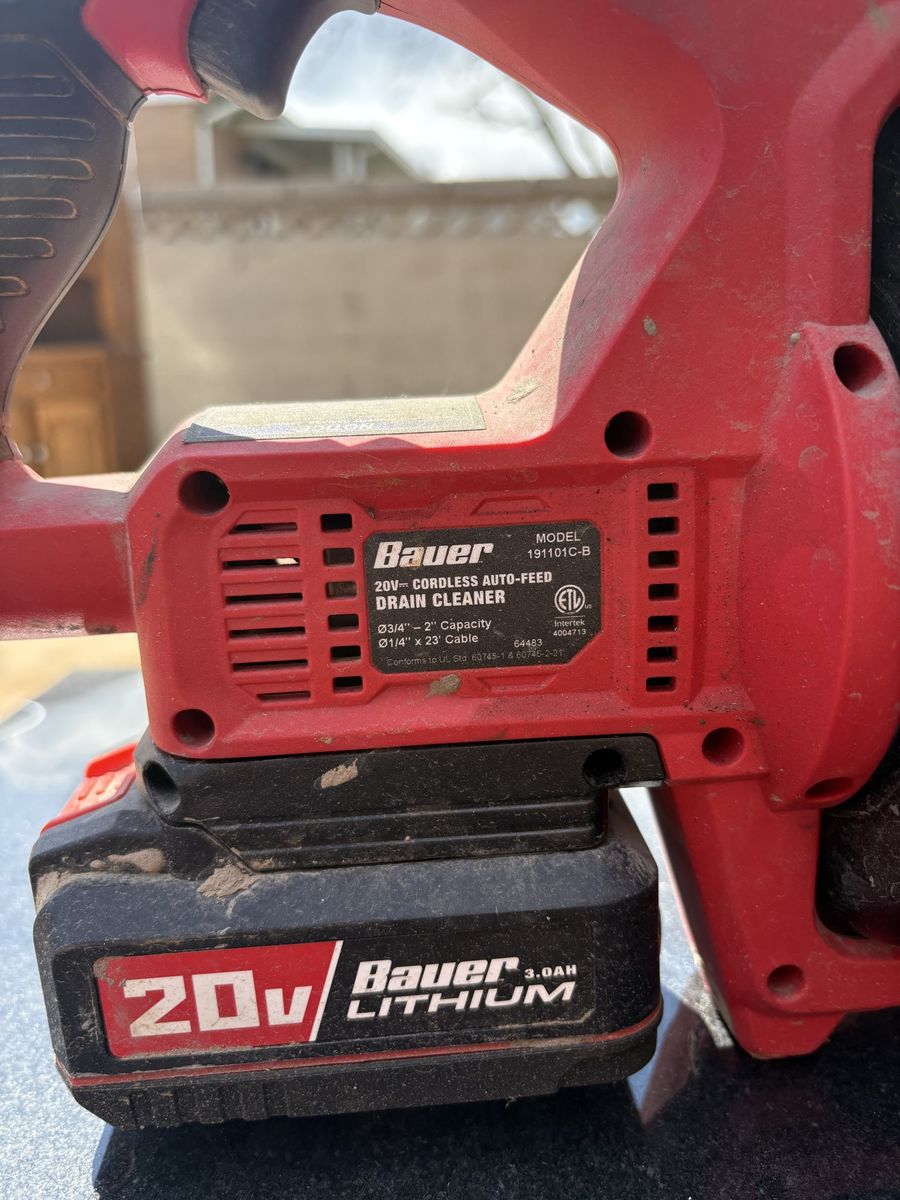 Bauer 20V Cordless Auto-Feed Drain Cleaner