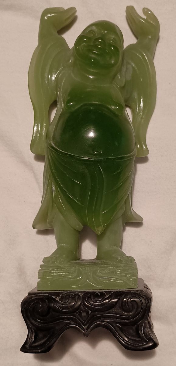 Vintage Chinese Jade Hand Carved Old Man Wise Figurine Statue 7 1/8"