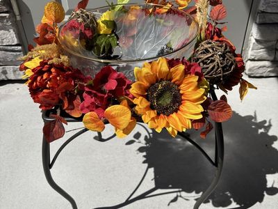 Fall Autumn Floral Glass Punch Bowl Centerpiece