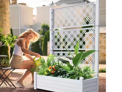 Brand New Planter Box Trellis, Outdoor Plastic Raised Garden Bed with Drain Plug (43.4 * 18.2 * 59.3)