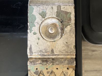 Vintage Architectural Salvage Carved Wood Corbel with Distressed Paint Finish, Decorative Trim