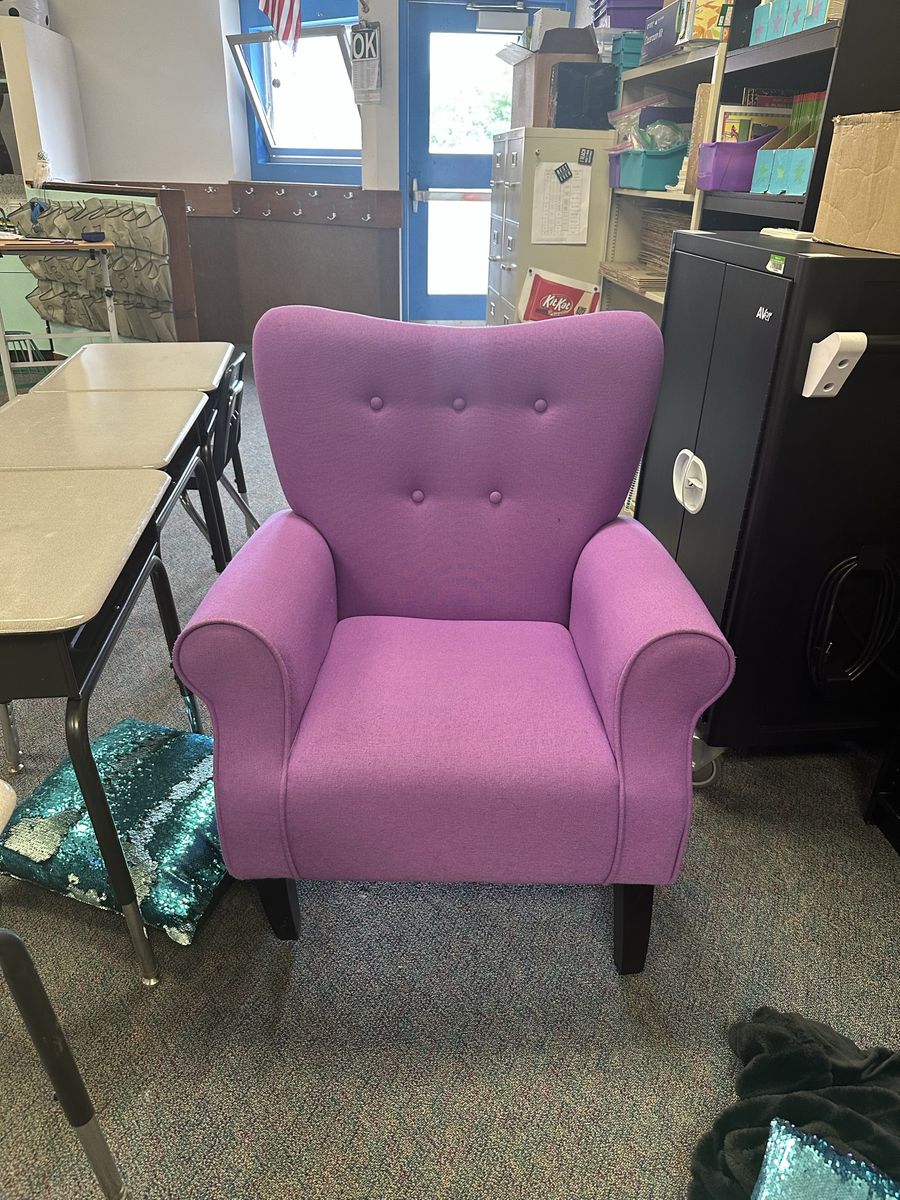 Purple Tufted Fabric Armchair Accent Chair with Dark Wood Legs