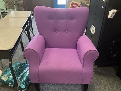 Purple Tufted Fabric Armchair Accent Chair with Dark Wood Legs