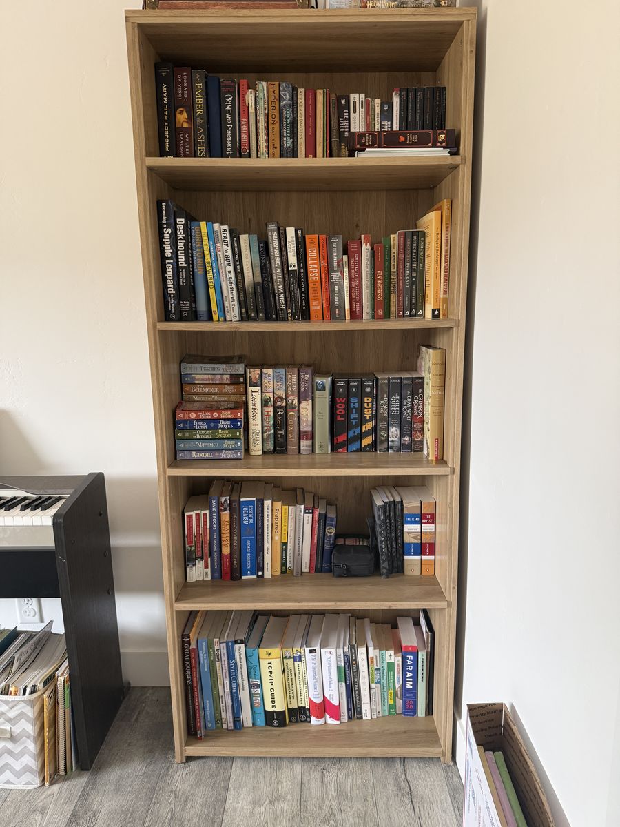 Tall Light Wood Grain 5-Shelf Bookcase/Bookshelf - Used, Good Condition