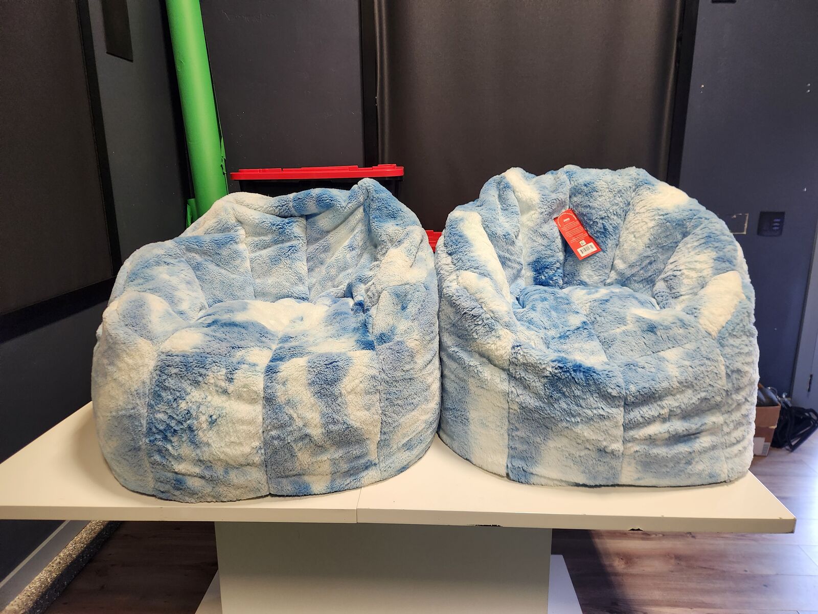 (2-Pack) Big Joe Joey Bean Bag Chairs – 2.5ft Blue Tie Dye – New
