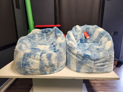 (2-Pack) Big Joe Joey Bean Bag Chairs – 2.5ft Blue Tie Dye – New