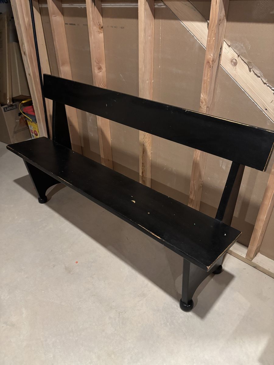 Black Wooden Entryway Bench - Farmhouse Style Seating with Backrest - Solid Wood