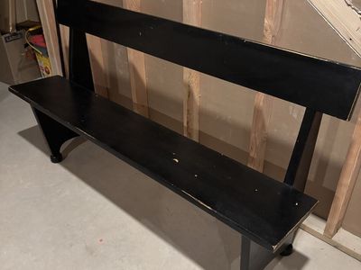 Black Wooden Entryway Bench - Farmhouse Style Seating with Backrest - Solid Wood