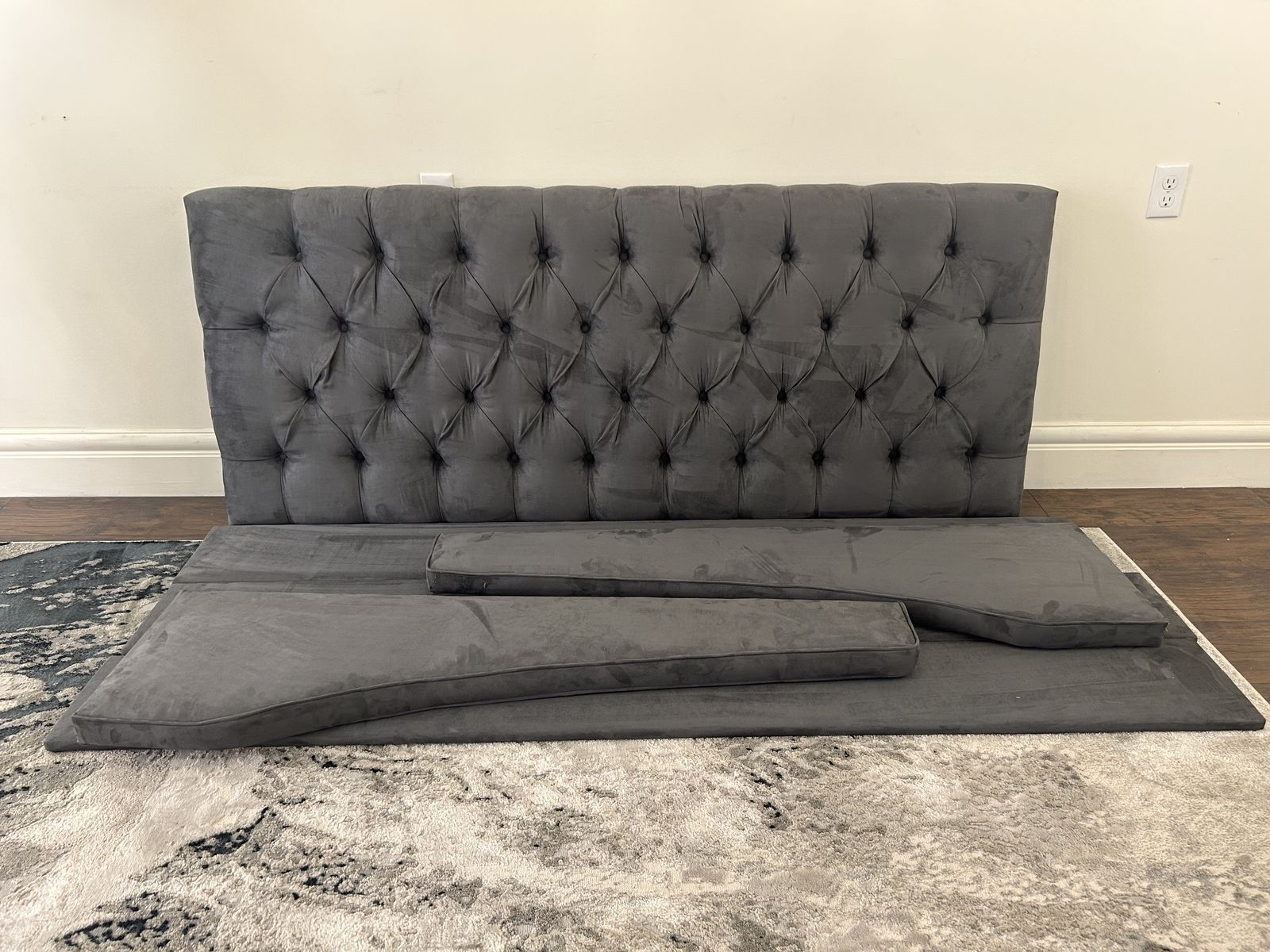 New King  Velvet Upholstered  Wingback  bed frame