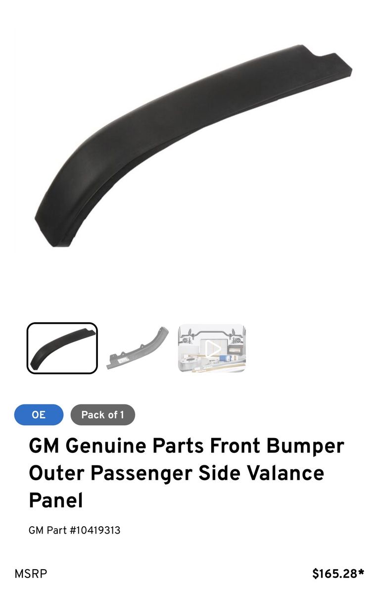 GM Genuine Parts Front Bumper Outer Passenger Side Valance Panel Left & Right