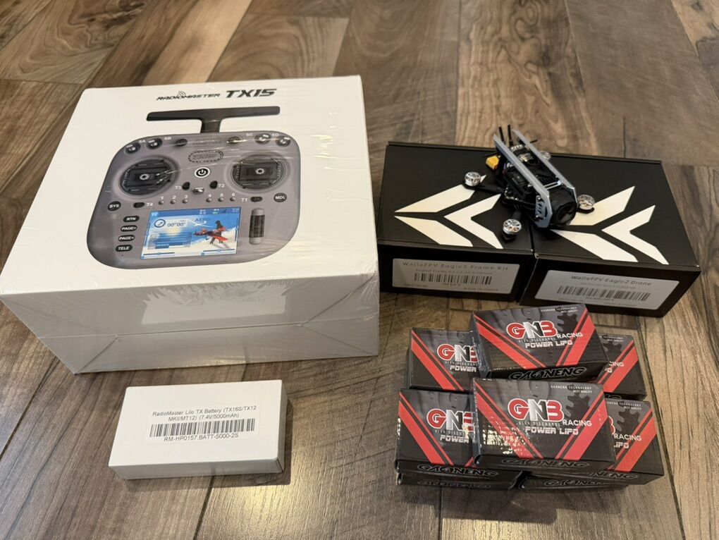 WallE Eagle2 FPV Drone, DJI O4 Pro,  RadioMaster TX15 Dual Band, Extra Frame, 10 LiPo batteries