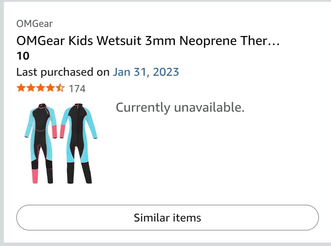 Girls size 10 wet suit for sale