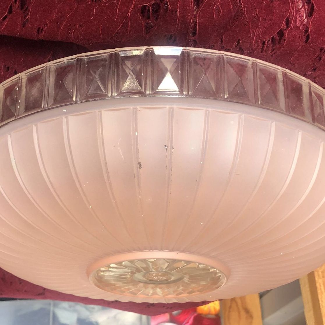 ANTIQUE ART DECO FROSTED PINK GLASS SHADE
