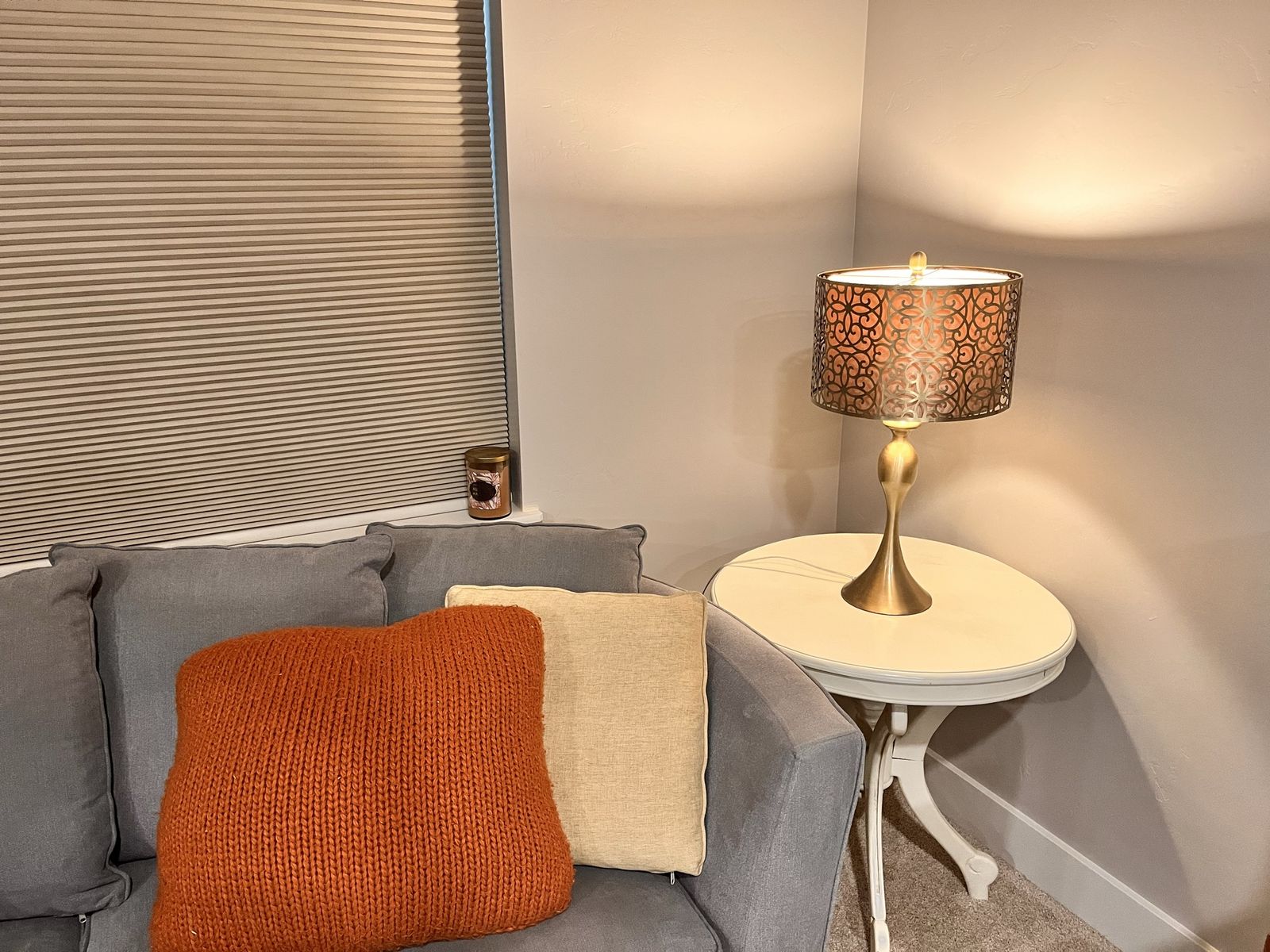Brushed Gold Metal Table Lamp with Cutout Filigree Pattern Shade