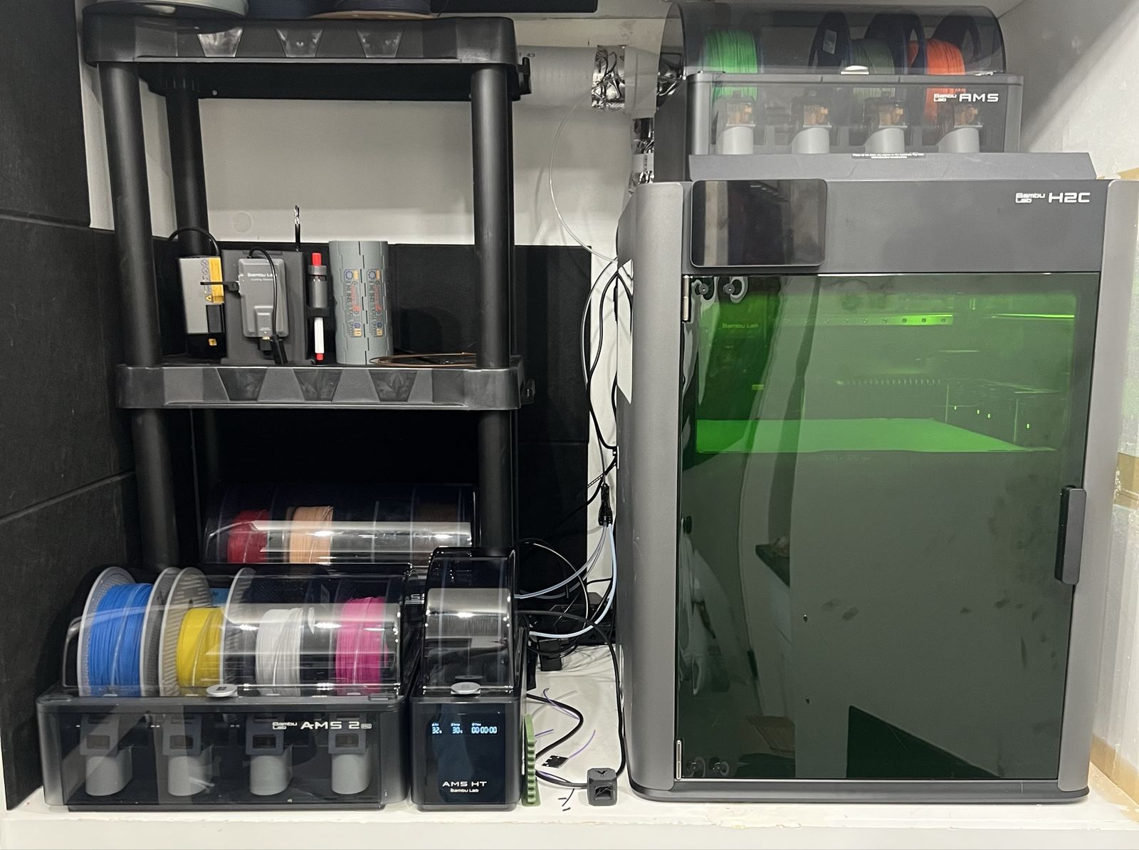 Bambu Lab H2C 3D Printer and AMS Setup with Laser and cutter
