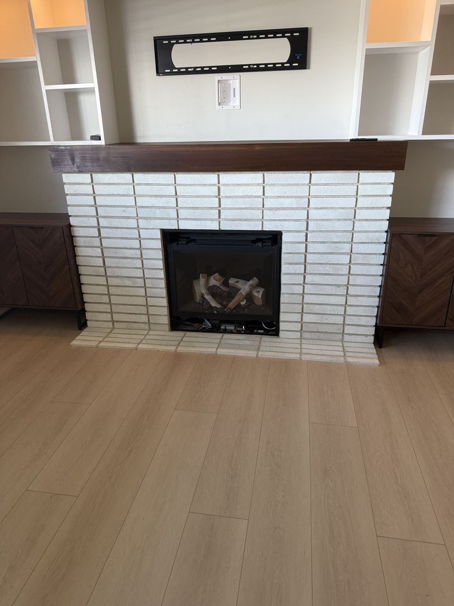 Flat brick, cultured stone, mid century modern finish