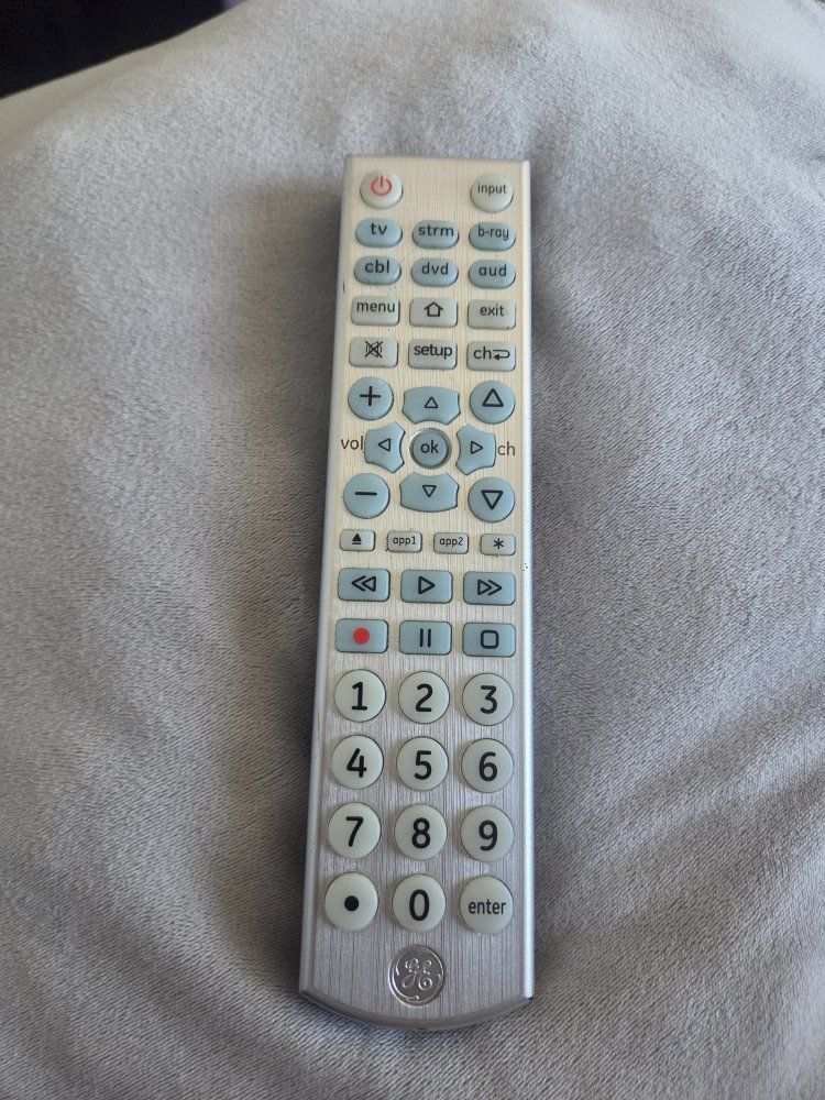 GE Universal Remote Control 4-Device with Stream, TV, DVD, CBL, B-Ray Functions Silver/Black