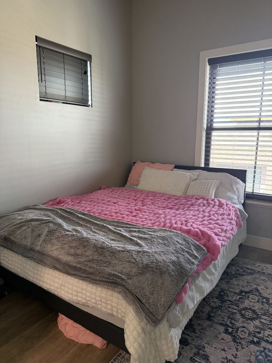 Queen Size Upholstered Bed Frame with Headboard - Gray Fabric,
