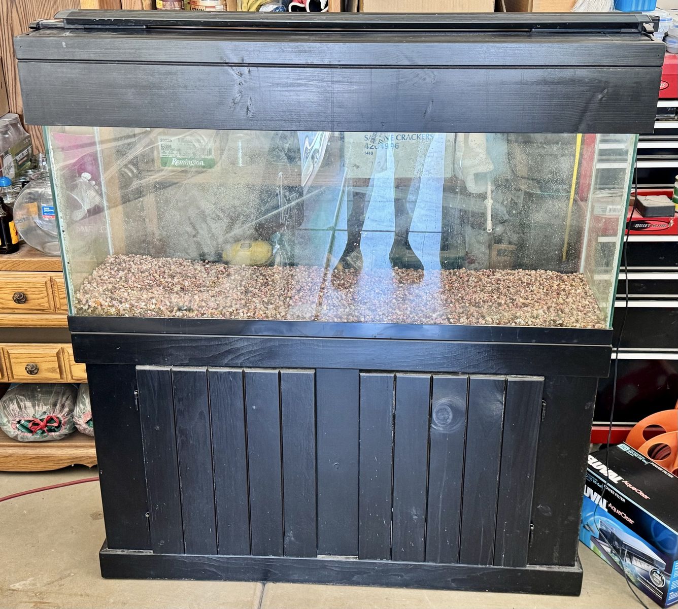 55-Gallon Glass Fish Tank Aquarium with Black Wooden Stand and Gravel